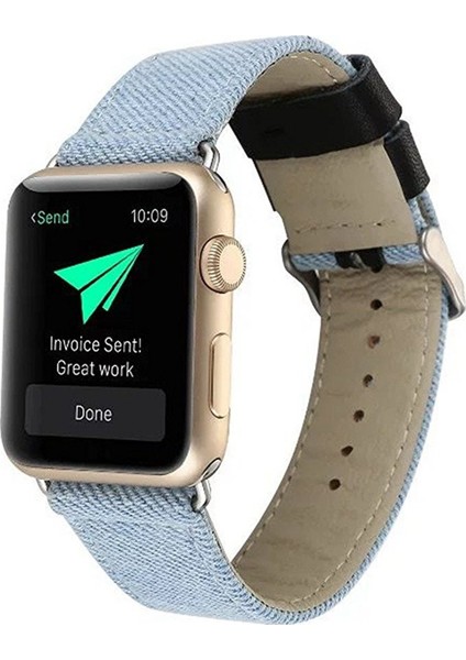 Ally Apple Watch Uyumlu İçin 1,2,3 42Mm Canvas Dokuma Blue Jean Kayış Kordon