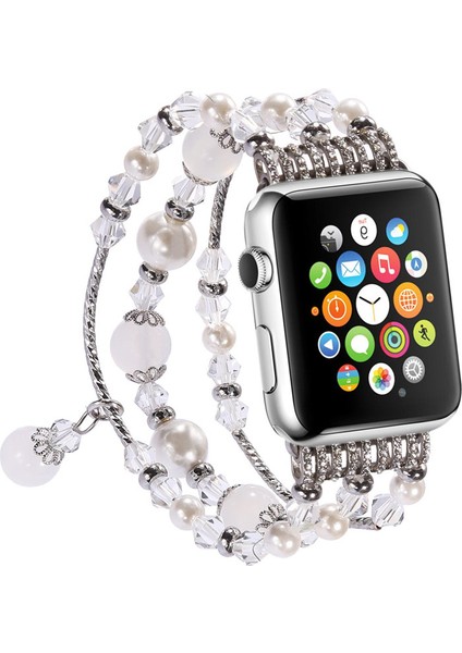 Ally Apple Watch Uyumlu İçin 1,2,3 38Mm Boncuk Taşlı Lux Kordon Kayış