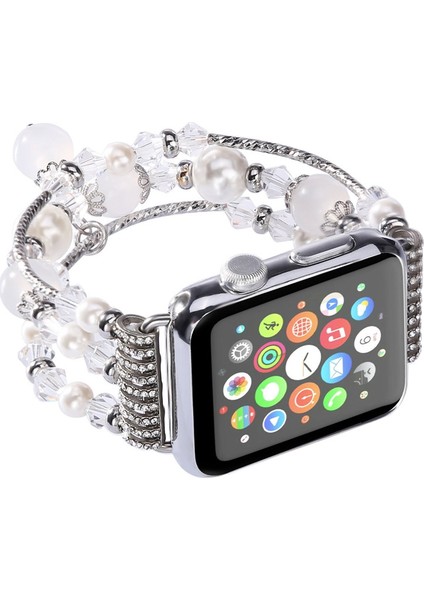 Ally Apple Watch Uyumlu İçin 1,2,3 38Mm Boncuk Taşlı Lux Kordon Kayış
