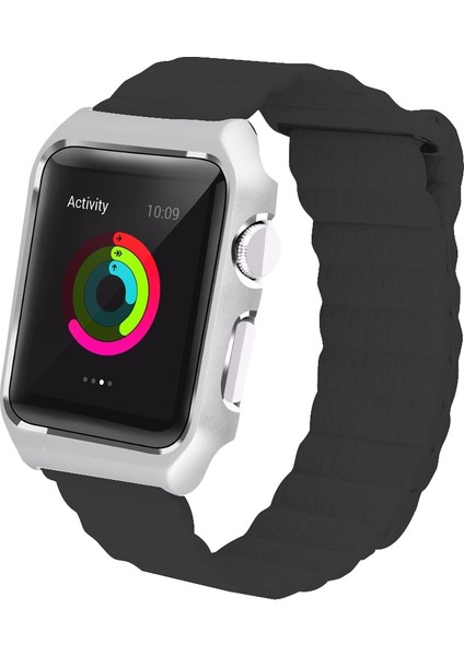 Ally Apple Watch Uyumlu İçin 42Mm 1,2,3 Deri Loop Kayış+ Metal Koruma Kılıf