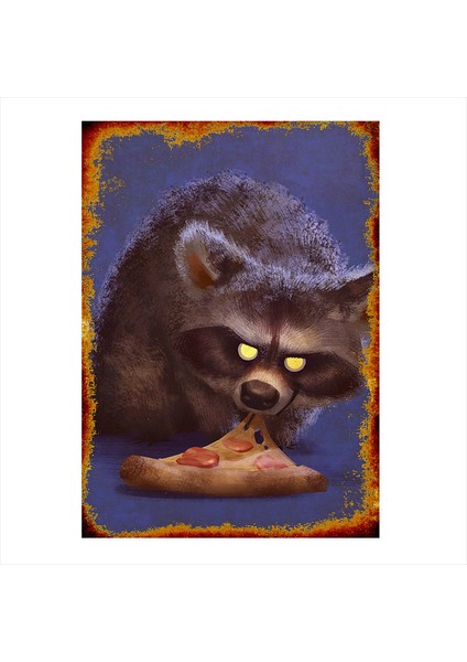 Ahşap Tablo Pizza Ve Rakun