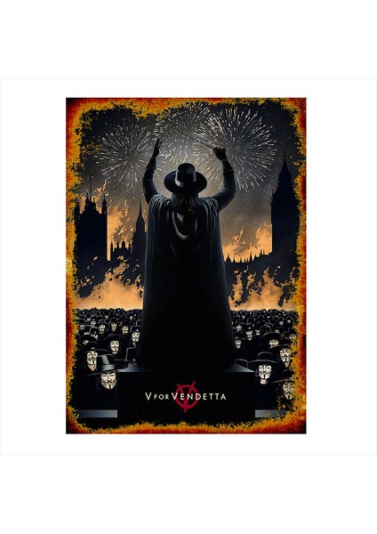 Ahşap Tablo V For Vendetta Retro
