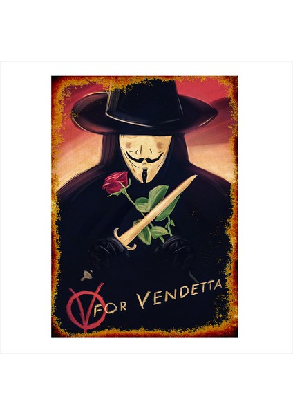 Ahşap Tablo Retro V For Vendetta