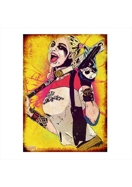 Ahşap Tablo Sarı Fon Harley Quinn