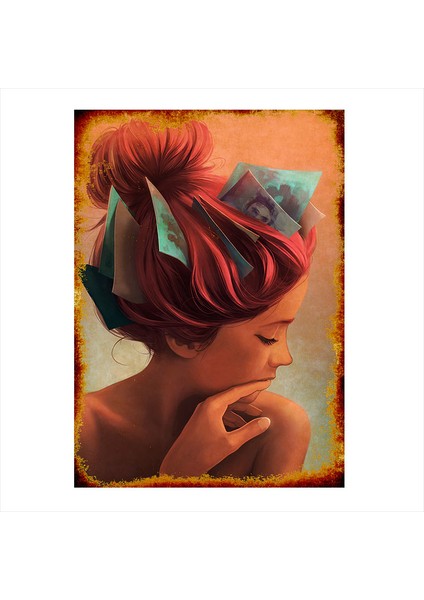 Ahşap Tablo Kızıl Saçlı Kadın