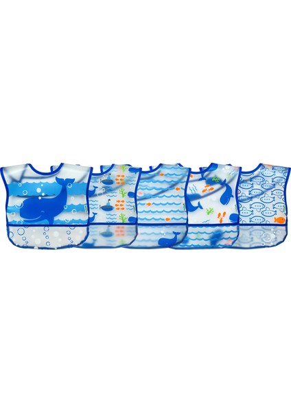 Su Geçirmez Eva Kumaş Bebek Cırtlı Mama Önlüğü 5'li Paket