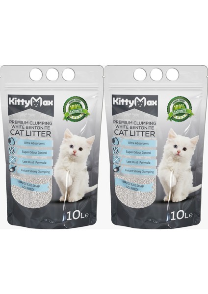 10 Litre Marsilya Sabunu Kokulu Bentonit Kedi Kumu 2'li Set