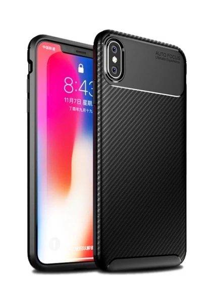 Apple iPhone X Kılıf Silikon Esnek Karbon Görünümlü Negro Kapak - Siyah