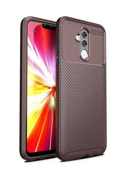 Huawei Mate 20 Lite Kılıf Silikon Esnek Karbon Görünümlü Negro Kapak - Kahverengi