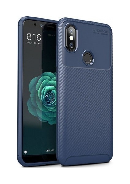 Xiaomi Mi 6X Kılıf Silikon Esnek Karbon Görünümlü Negro Kapak - Lacivert