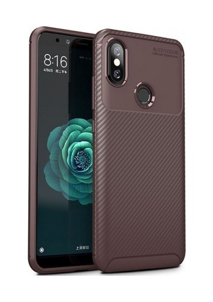 Xiaomi Mi 6X Kılıf Silikon Esnek Karbon Görünümlü Negro Kapak - Kahverengi