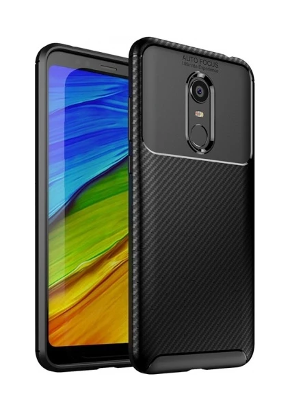 Xiaomi Redmi 5 Plus Kılıf Silikon Esnek Karbon Görünümlü Negro Kapak - Siyah