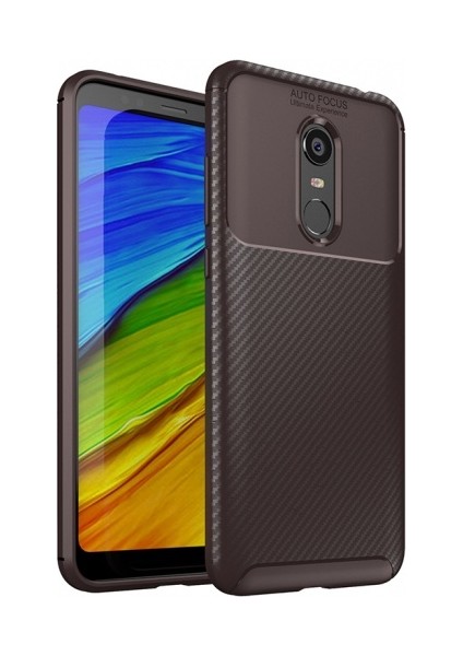 Xiaomi Redmi 5 Plus Kılıf Silikon Esnek Karbon Görünümlü Negro Kapak - Kahverengi