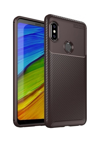 Xiaomi Redmi Note 5 Pro Kılıf Silikon Esnek Karbon Görünümlü Negro Kapak - Kahverengi