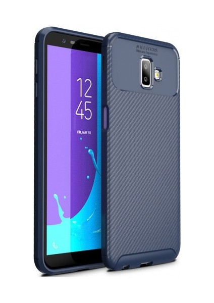 Samsung Galaxy J6 Plus Kılıf Silikon Esnek Karbon Görünümlü Negro Kapak - Lacivert