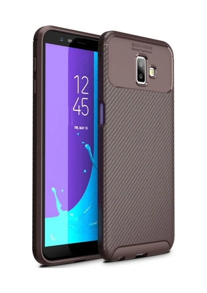 Samsung Galaxy J6 Plus Kılıf Silikon Esnek Karbon Görünümlü Negro Kapak - Kahverengi