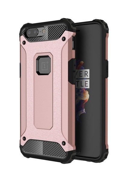 Oneplus 5 Kılıf Zırhlı Tam Koruma Silikon Crash Arka Kapak - Rose Gold