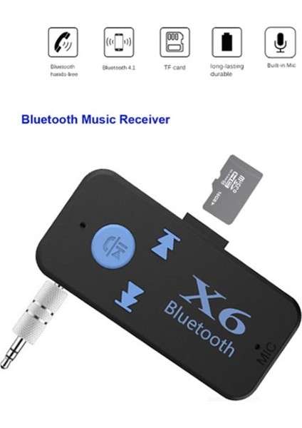 Case 4U Bluetooth Müzik Alıcısı 3.5 mm Aux Adaptör Araç Kiti 3in1 - Cyber AN-6999 X6