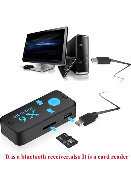 Case 4U Bluetooth Müzik Alıcısı 3.5 mm Aux Adaptör Araç Kiti 3in1 - Cyber AN-6999 X6