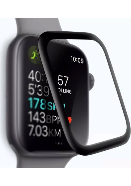 Apple Watch Uyumlu Series 4 40mm Tam Kaplayan Temperli Cam Full Ekran koruyucu Siyah