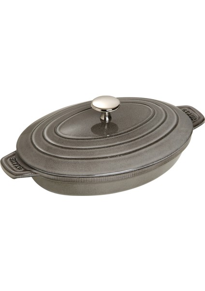 Kapaklı Döküm Servis Tabağı Oval 23 X 17 Cm Grafit Gri