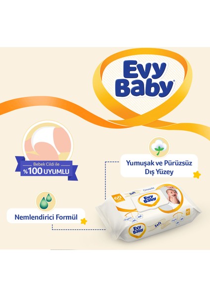 Evy Baby Islak Havlu Soft 60 Yaprak