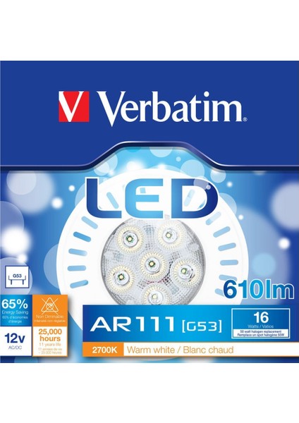 52018 Ar111 G53 16W 12Vac/Dc 2700K Ww 610Lm Led Ampul