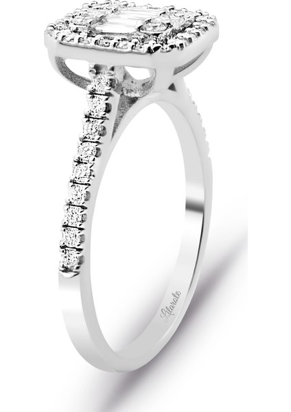 Modern Tasarım 0.60 Ct Baget Kare Tektaş Yüzük