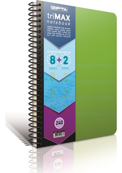 Ayraçlı Defter Trımax Spiralli Pp Kapak A4 8+2 200 Yaprak 3-2405000-2012