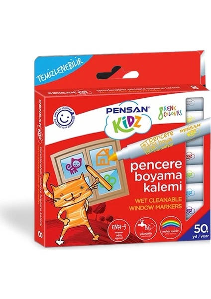 Kidz Temizlenebir 8 Renk Pencere Markör Kalem Pe99925Mrk8Rnk