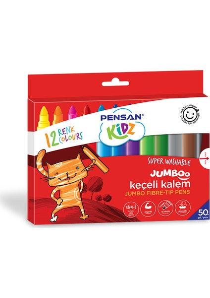 Kidz 12 Renk Yıkanabilir Jumboo Keçeli Kalem Pe99040Kk12R