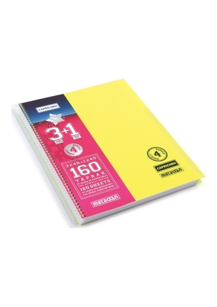 Ayraçlı Defter Fosforlu 4 K Pp Kapak 3+1 160 Yaprak