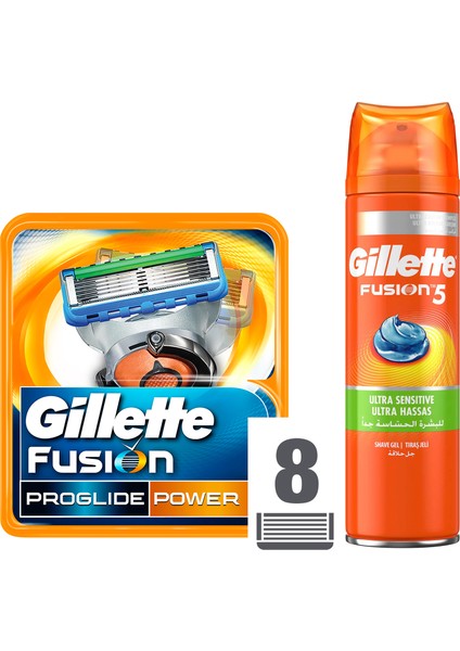 Fusion ProGlide Power 8'li Karton Paketi Yedek Tıraş Bıçağı + 200 ml Jel