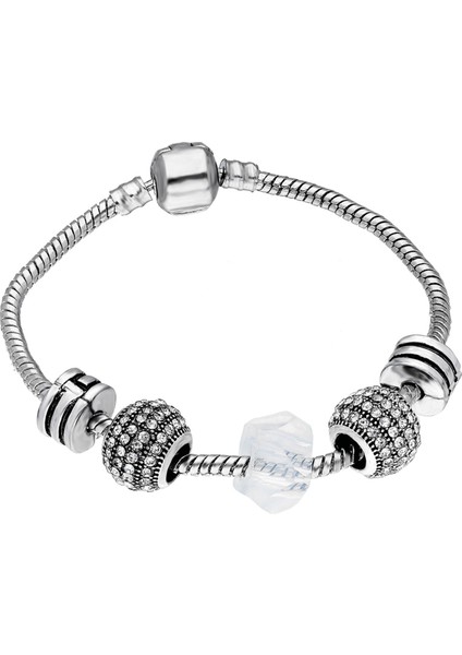 Bayan Gümüş Kaplama Zirkon Taşlı Charm Yılan Bileklik Ps0535