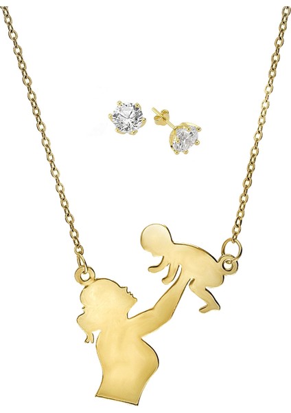 Altın Kaplama Bayan Anne Bebek Kolyesi Ps0554