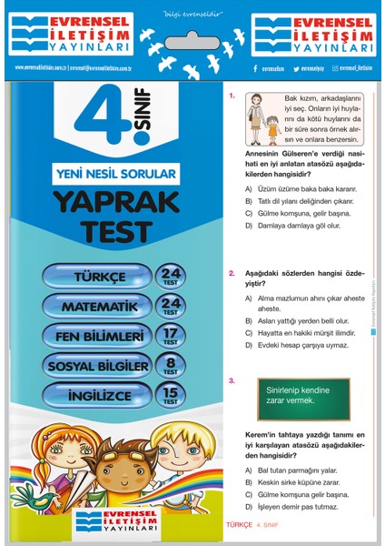 Evrensel İletişim Yayınları  4.Sınıf  Tüm Dersler Yaprak Testler