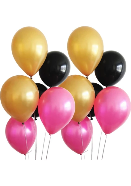 Parti Dolabı 30 Adet Metalik Sedefli (Gold-Siyah-Fuşya) Karışık Balon