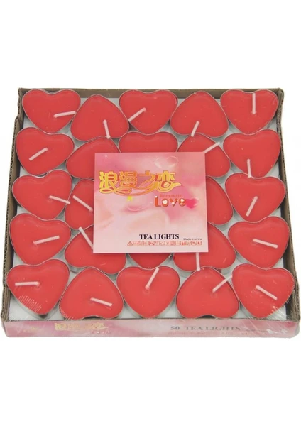 Parti Dolabı 100Lü Dekoratif Mini Tea Light Kalp Mum Kırmızı