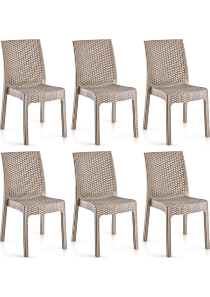 Deluxe Kolsuz Rattan Koltuk Sandalye 6 Adet Cappuccino H640