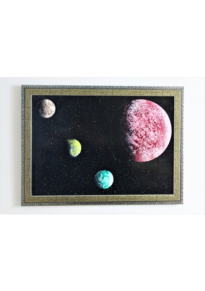 Akrilik Resim Uzay Temalı Dekoratif Çerçeveli Tablo
