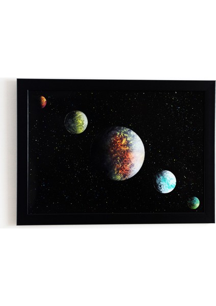 Akrilik Resim Uzay Temalı Siyah Çerçeveli Tablo