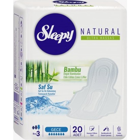 Sleepy Natural Ultra Hassas Hijyenik Ped Gece (20 Adet)