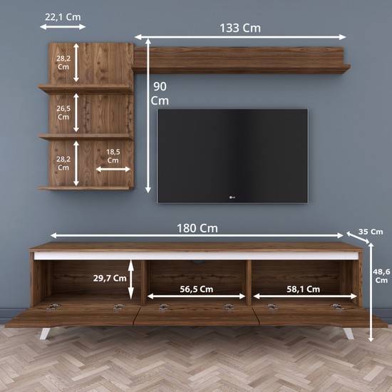 Rani D1 Duvar Raflı Kitaplıklı Tv Ünitesi Duvara Monte Fiyatı