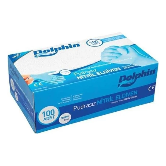 Dolphin Mavi Nitril Eldiven Pudrasız (L) Paket