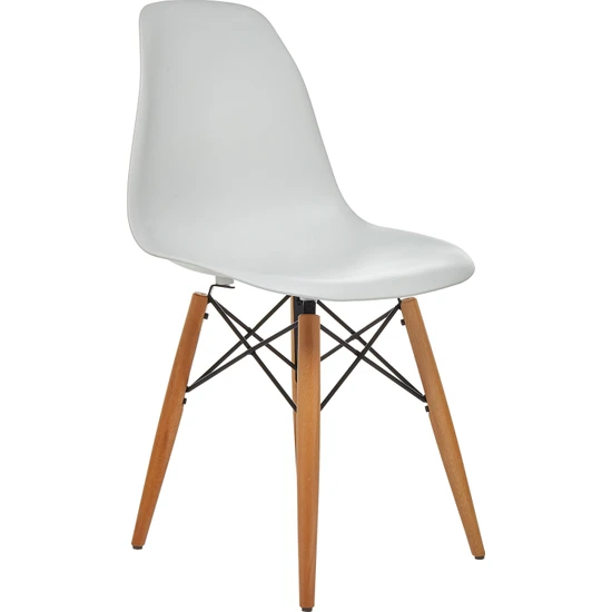 Seduna Beyaz Eames Sandalye - Natural Ahşap Ayaklı