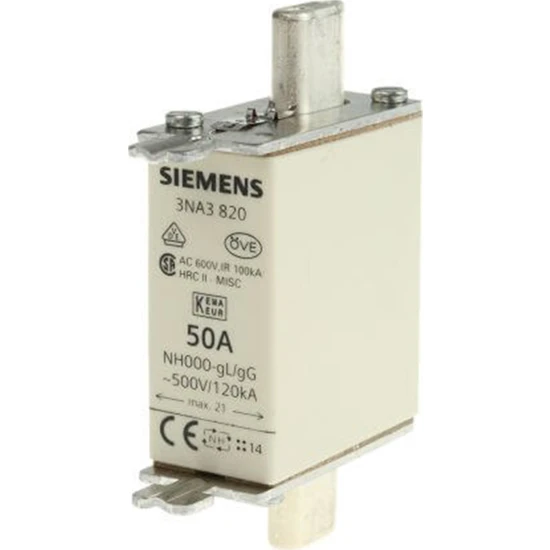 Siemens 3Na3820 -  Nh Bıçaklı Sigorta Buşonu 50A Boy:000