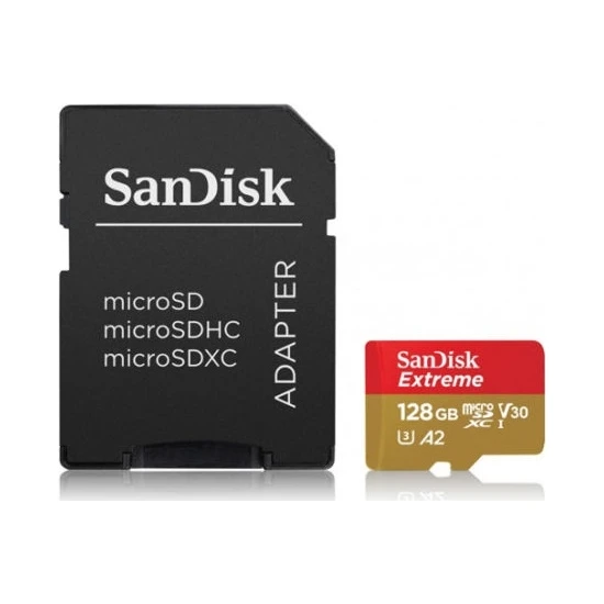 Sandisk Extreme microSDXC 128GB 160/90 MB/s A2 C10 V30 UHS-I Hafıza Kartı SDSQXA1-128G-GN6MA Sandisk Extreme microSDXC 128GB 160/90 MB/s A2 C10 V30 UHS-I Hafıza Kartı SDSQXA1-128G-GN6MA