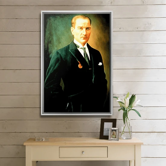 Dekorme Beyaz Çerçeveli Atatürk Kanvas Tablo