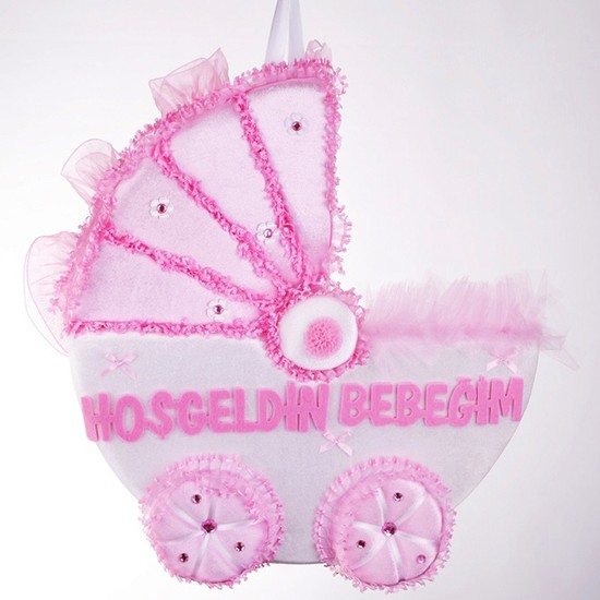 Can Hoşgeldin Bebeğim Puset Bebek Kapı Süsü Pembe (35*40cm