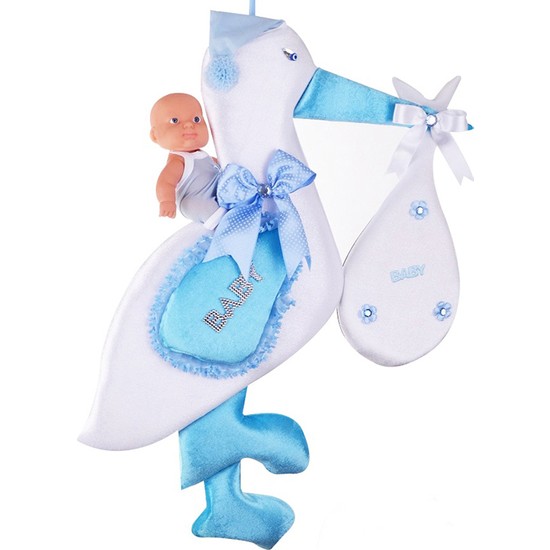 Can Bebekli Leylek Bebek Kapı Süsü Mavi 60x40cm Fiyatı